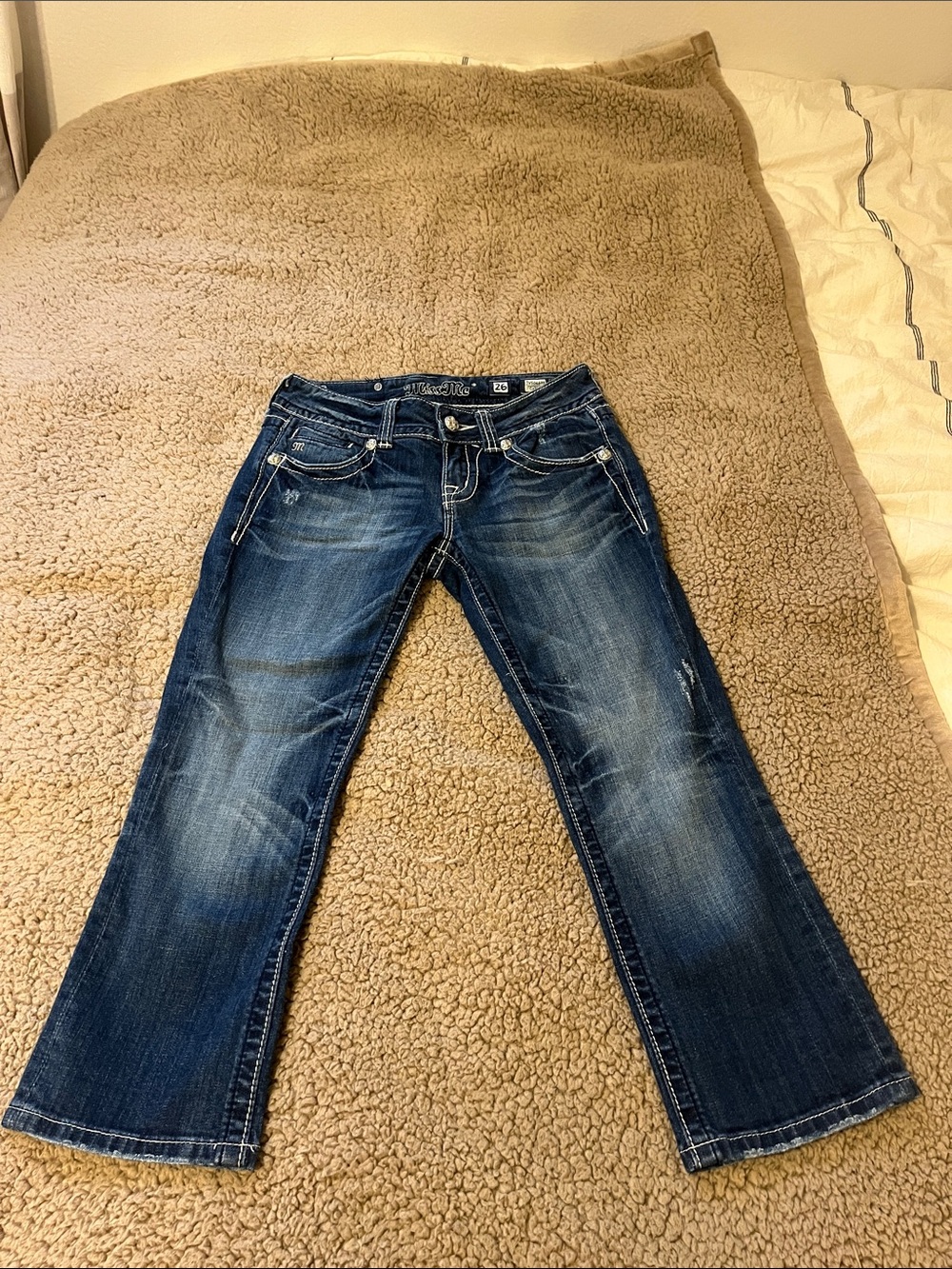 Miss Me Dark Blue Bootcut Jeans with Fading